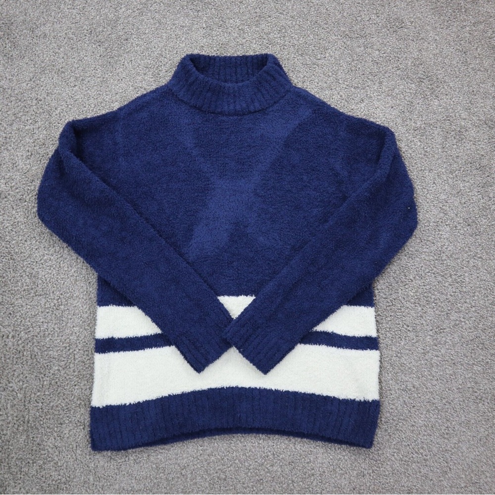 Womens St Johns Bay Mock Turtleneck Sweater Dark Blue/White stripes XL